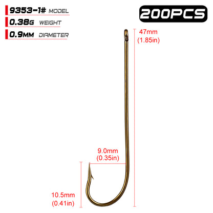 PROBEROS 200PCS Aberdeen Hooks Barbed Single Hook High Carbon Steel Fishhooks Offset Worm Fishing Hooks Pesca Tackle