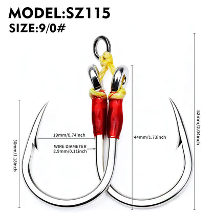 PROBEROS 2Sets Saltwater Jigging Double Assist Hooks 3/0#-13/0#