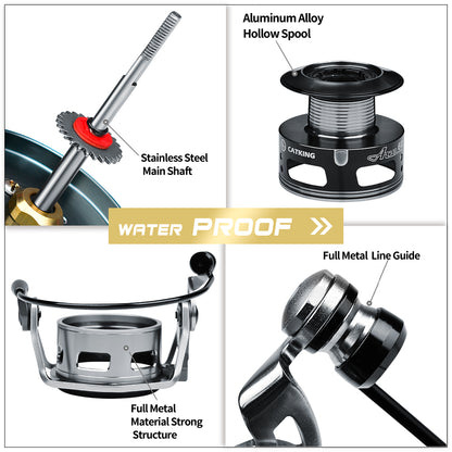 PROBEROS ACE Spinning Reel, 11+1/5+1/4+1BB, 5.1:1/4.9:1 Gear Ratio, 6kg-14kg Max Drag CNC Aluminum , Left/Right Interchangeable Handle