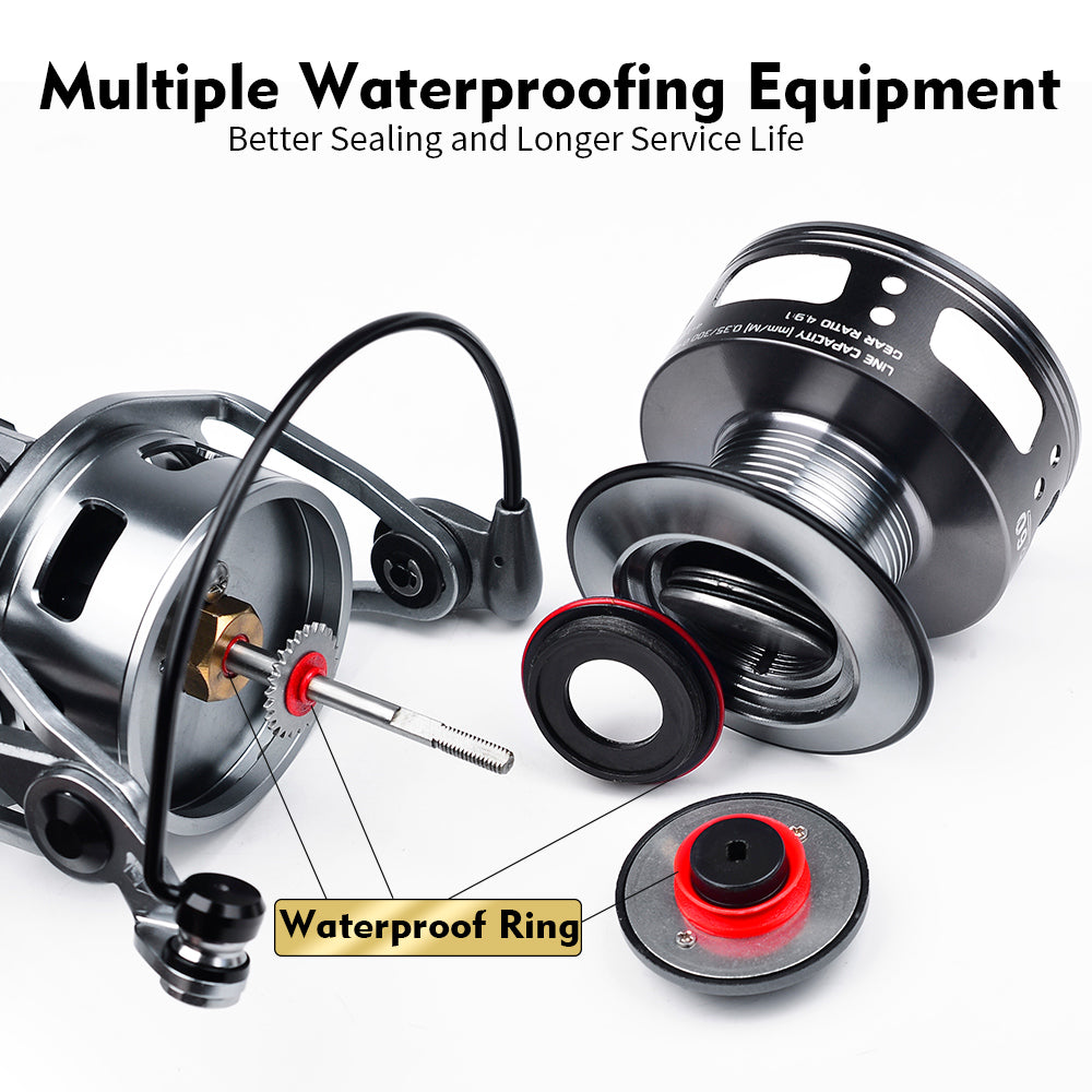 PROBEROS ACE Spinning Reel, 11+1/5+1/4+1BB, 5.1:1/4.9:1 Gear Ratio, 6kg-14kg Max Drag CNC Aluminum , Left/Right Interchangeable Handle