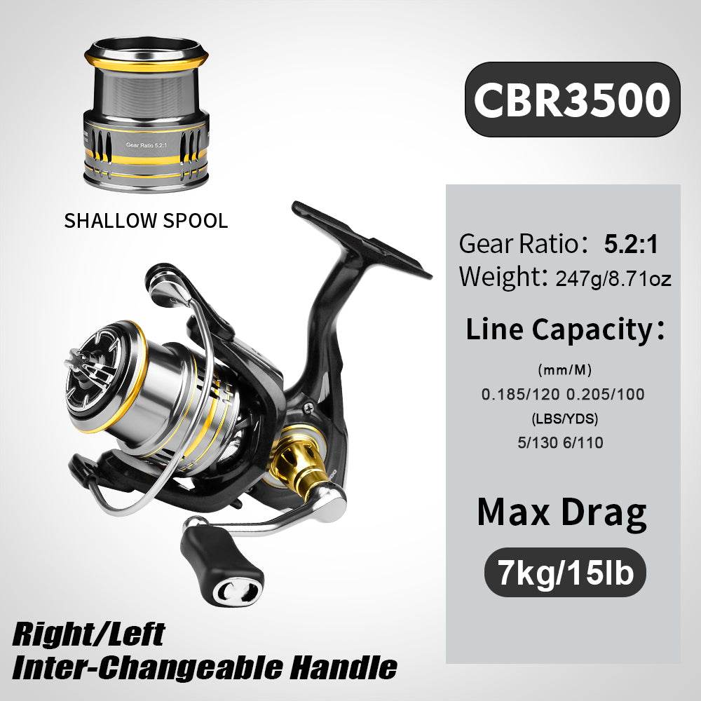 PROBEROS® Fishing Spinning Reels 1500-3000 Metal Line Cup 5.2:1 7KG Max Drag Power Casting Reel Shallow Cup Metal Spool Metal Grip Pesca - Proberos