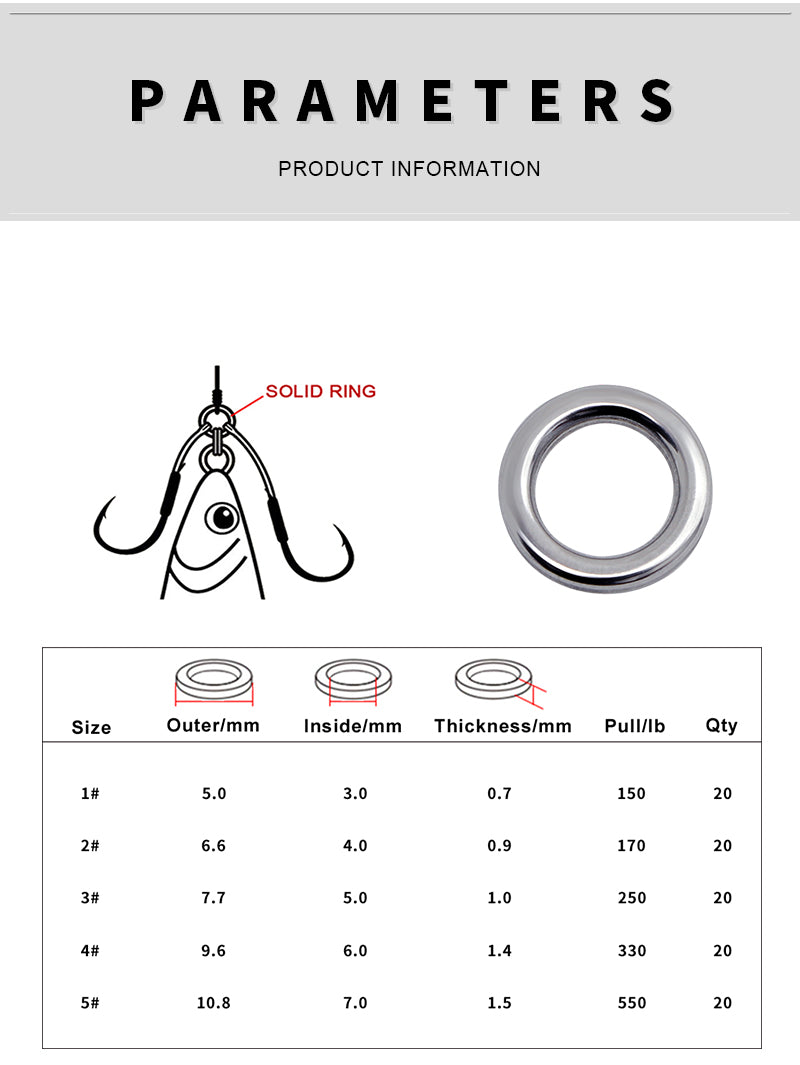 PROBEROS Stainless Steel Single Split Ring 304SS Flattened O-Ring 1#-5# Fishing Lure Connector 20pcs