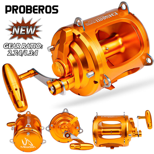 PROBEROS® Jigging Reels DG30/50/80 Fishing Reel Boat Two Speed Aluminum CNC Machined 45KG Max Drag Sea Boat Trolling Reel