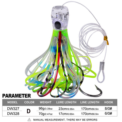 PROBEROS DW327/328 Resin Head Octopus Trolling Lure 17/23cm 1-5Pcs