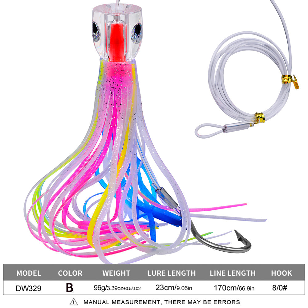 PROBEROS 23CM-96g Trolling Lure Acrylic Octopus Skirt Squid Soft Bait Sea Fishing Resin Bionic Soft Lure with Water Outlet