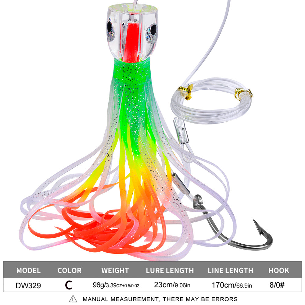 PROBEROS 23CM-96g Trolling Lure Acrylic Octopus Skirt Squid Soft Bait Sea Fishing Resin Bionic Soft Lure with Water Outlet