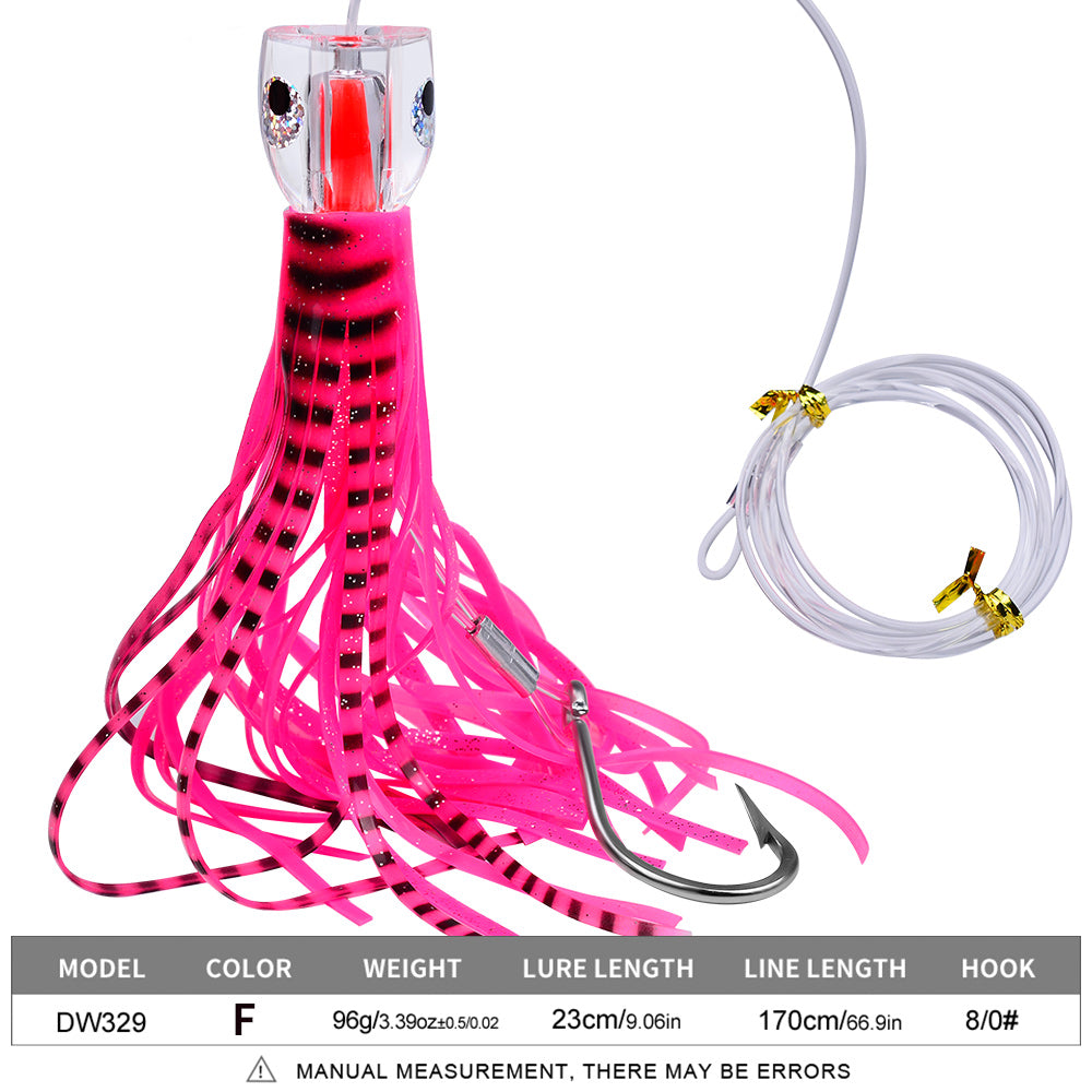 PROBEROS 23CM-96g Trolling Lure Acrylic Octopus Skirt Squid Soft Bait Sea Fishing Resin Bionic Soft Lure with Water Outlet