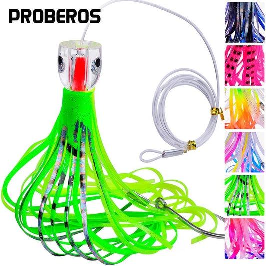 PROBEROS® 9 INCH TROLLING LURE ACRYLIC OCTOPUS WHISKER SQUID SOFT LURE SEA FISHING RESIN BIONIC SOFT LURE WITH WATER HOLES 6PCS - Proberos