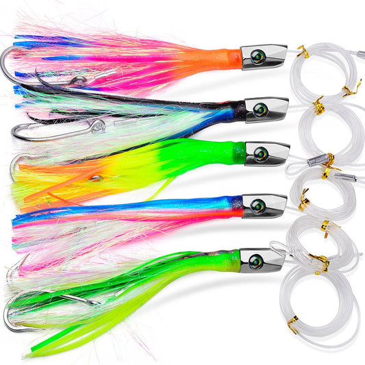 PROBEROS® 8.7 inch Trolling Lure 22cm 85g Metal Head Octopus Lure Squid Whisker Soft Lure Sea Fishing Bionic Fake Lure 5pcs - Proberos