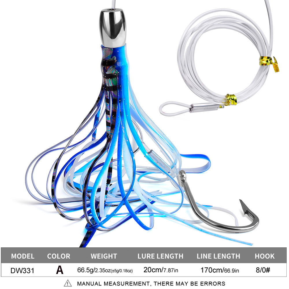 PROBEROS 7.87 Inch Trolling Lure 20cm 66.5g Metal Head Octopus Squid Skirt Soft Bait Sea Fishing Bionic Lure 1Pc/5Pc per pack