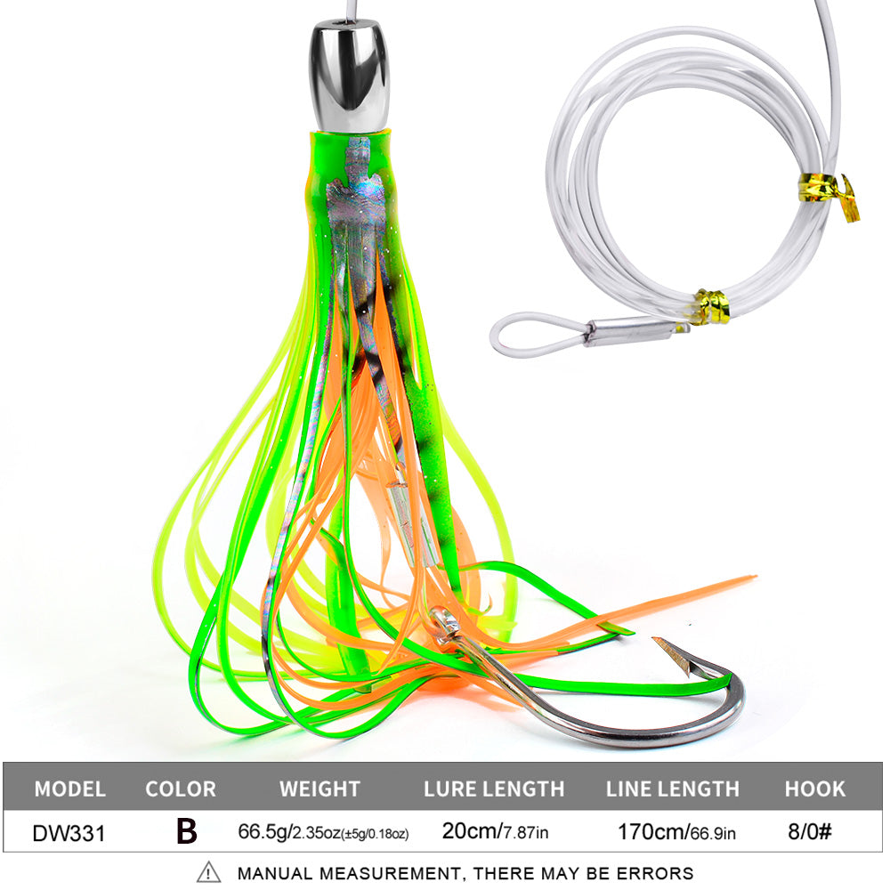 PROBEROS 7.87 Inch Trolling Lure 20cm 66.5g Metal Head Octopus Squid Skirt Soft Bait Sea Fishing Bionic Lure 1Pc/5Pc per pack