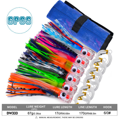 PROBEROS DW333 Big Game Offshore Trolling Lure Set | 6Pcs Deep Sea Bait Kit