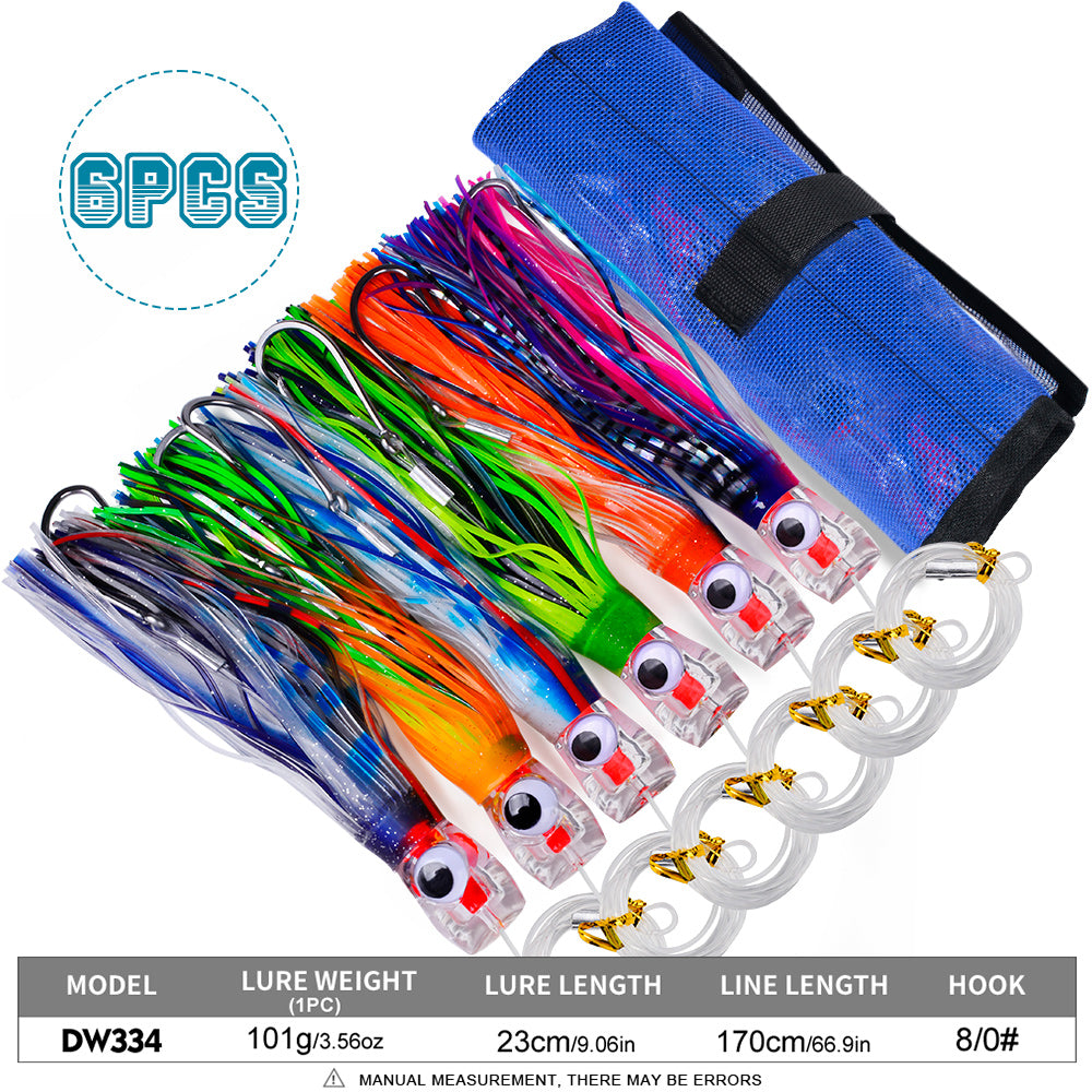 PROBEROS Trolling Lure Set for Big Game Deep Sea Fishing 6/6.7/8.7/9 inch Trolling Lure Set (6Pcs/Set with Net Bag)