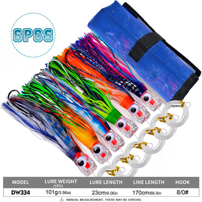 PROBEROS DW333 Big Game Offshore Trolling Lure Set | 6Pcs Deep Sea Bait Kit