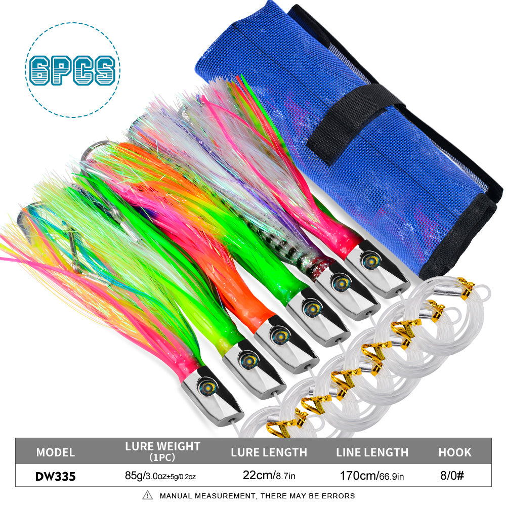 PROBEROS Trolling Lure Set for Big Game Deep Sea Fishing 6/6.7/8.7/9 inch Trolling Lure Set (6Pcs/Set with Net Bag)