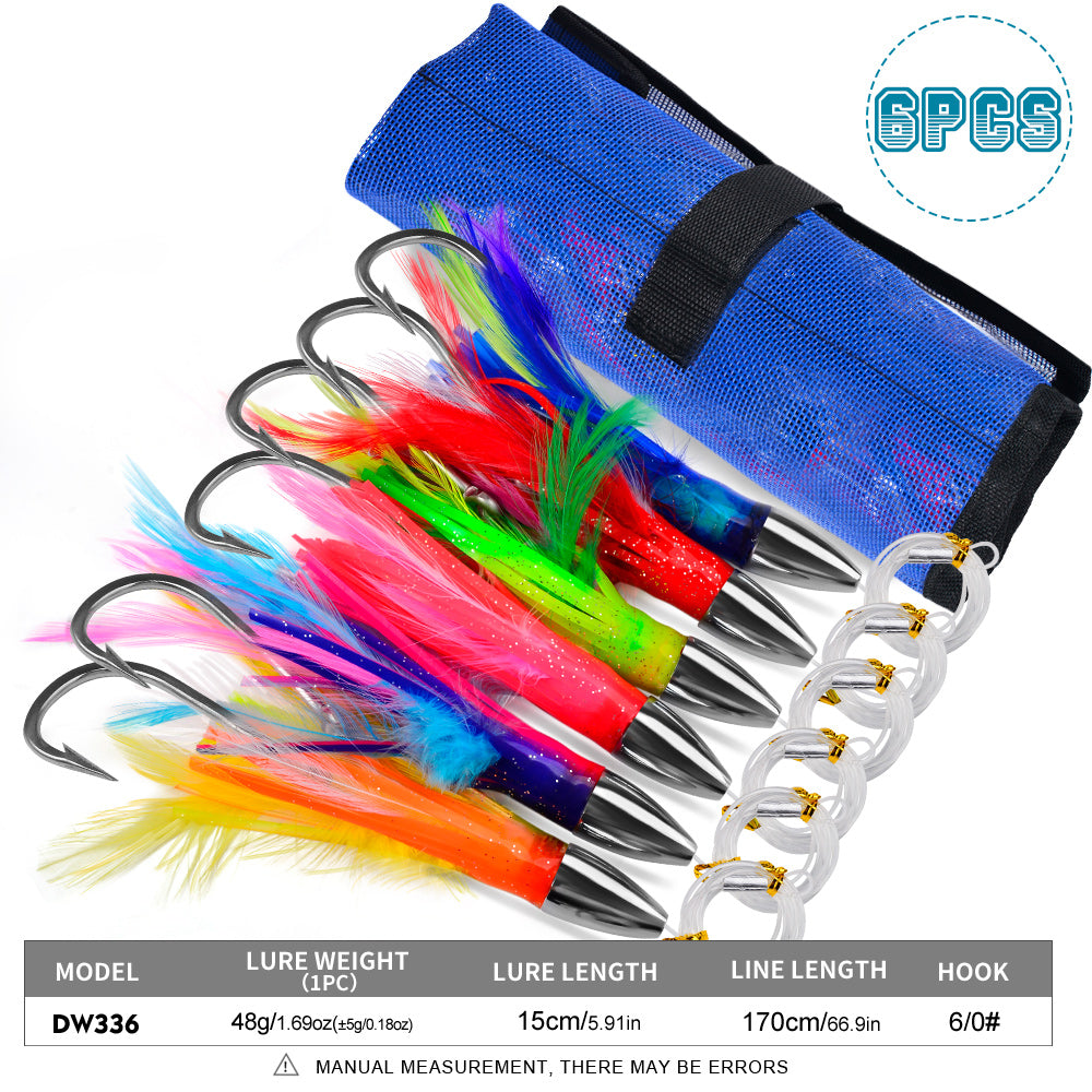 PROBEROS Trolling Lure Set for Big Game Deep Sea Fishing 6/6.7/8.7/9 inch Trolling Lure Set (6Pcs/Set with Net Bag)