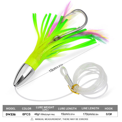 PROBEROS DW333 Big Game Offshore Trolling Lure Set | 6Pcs Deep Sea Bait Kit