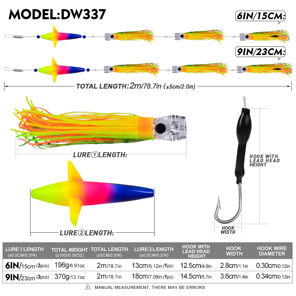 PROBEROS Lure Trolling Bait 6inch/9inch Rotating 1 set Propeller Bionic Lure Squid Tuna Mahi Sea Fishing Lure&nbsp;