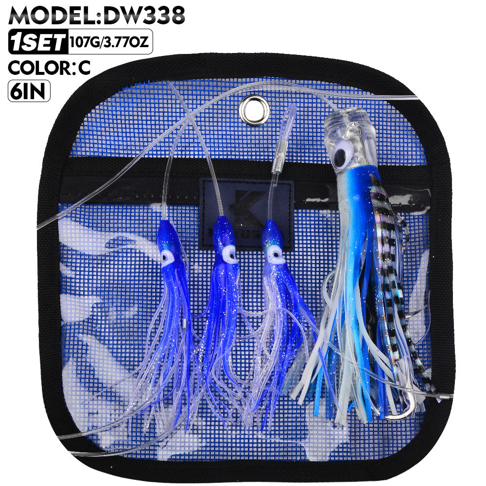 PROBEROS Trolling Lure Acrylic Octopus Skirt Squid Soft Bait 6inch/9inch Sea Fishing Boat Fishing Resin Bionic Soft Lure1 SET per pack