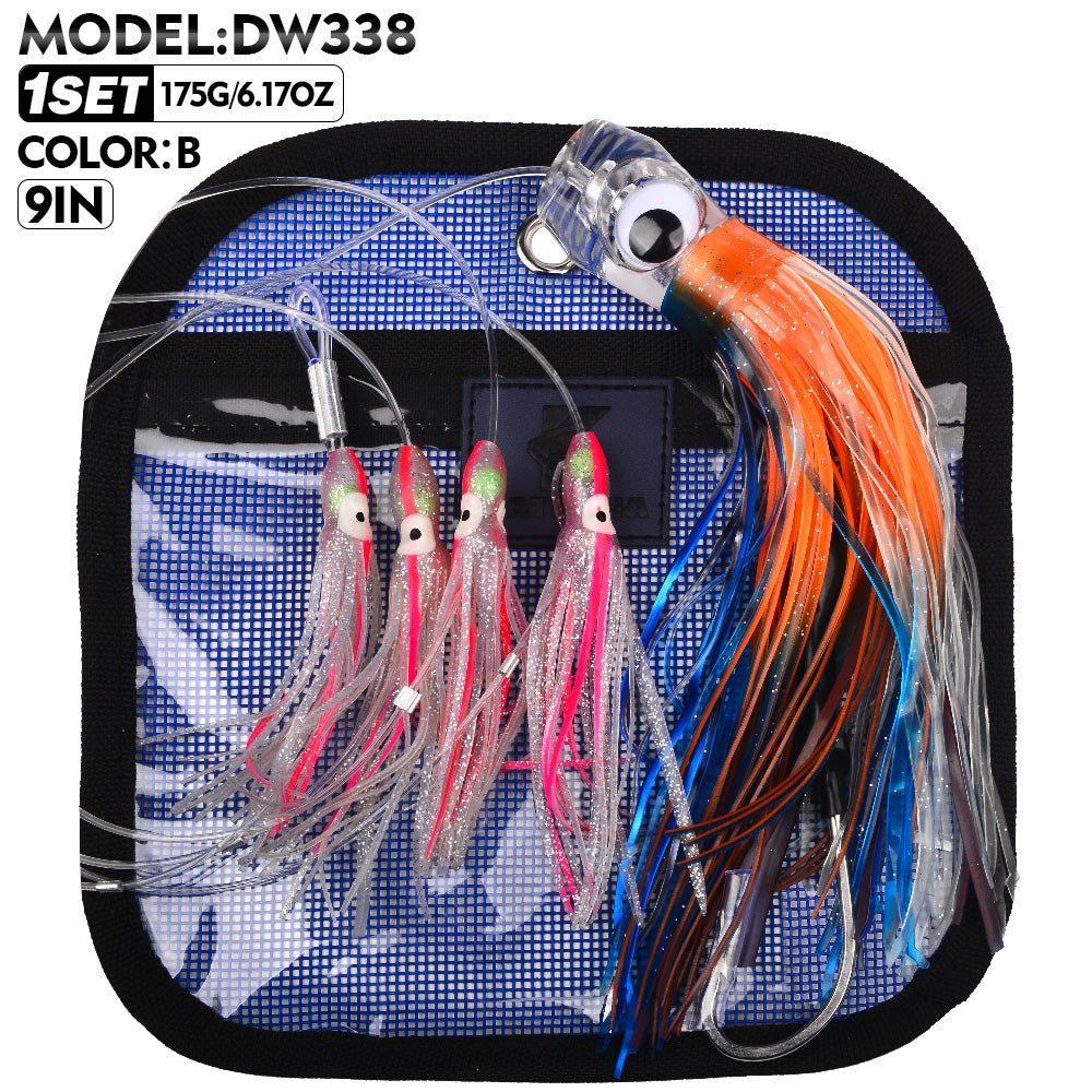 PROBEROS Trolling Lure Acrylic Octopus Skirt Squid Soft Bait 6inch/9inch Sea Fishing Boat Fishing Resin Bionic Soft Lure1 SET per pack