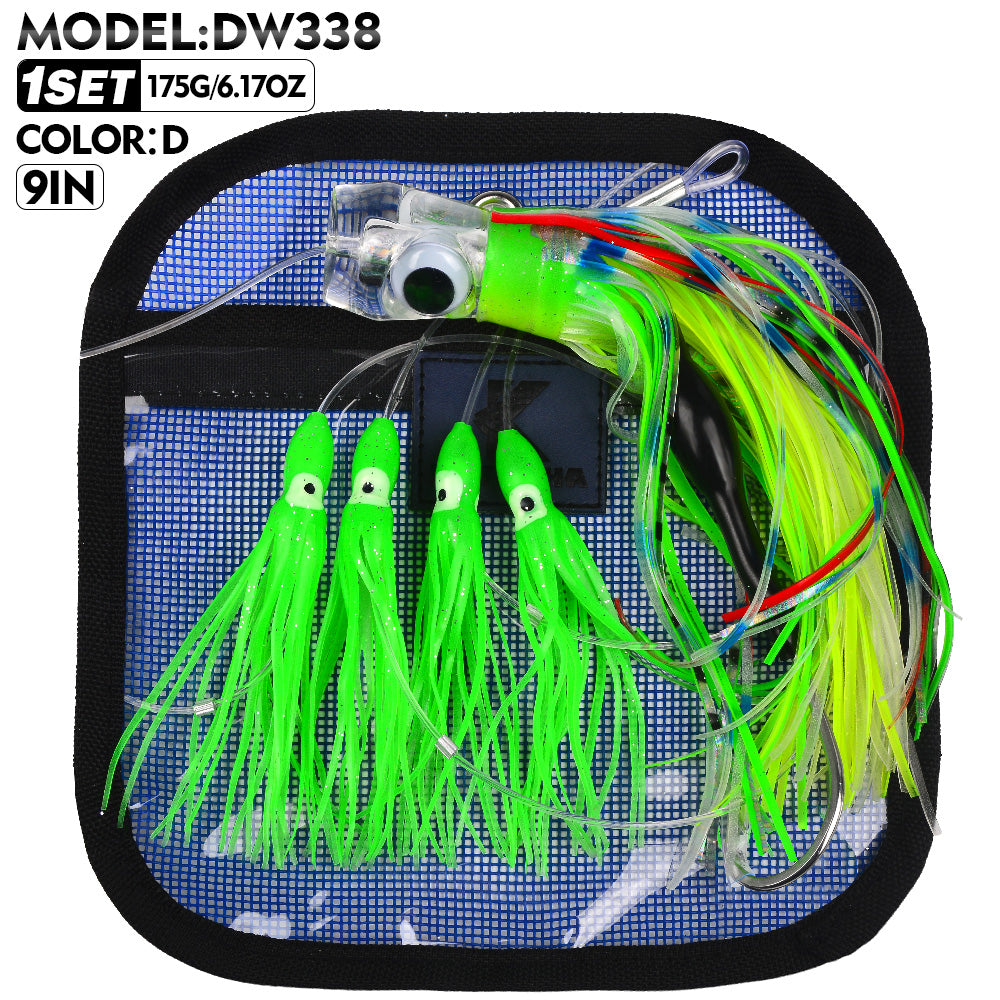 PROBEROS Trolling Lure Acrylic Octopus Skirt Squid Soft Bait 6inch/9inch Sea Fishing Boat Fishing Resin Bionic Soft Lure1 SET per pack