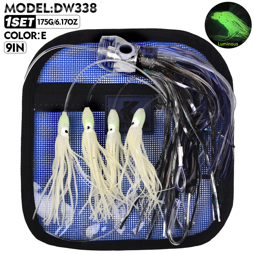 PROBEROS Trolling Lure Acrylic Octopus Skirt Squid Soft Bait 6inch/9inch Sea Fishing Boat Fishing Resin Bionic Soft Lure1 SET per pack