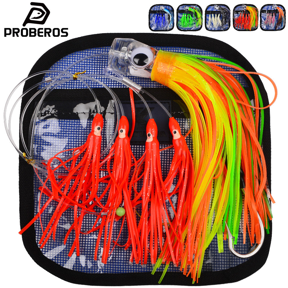 PROBEROS Trolling Lure Acrylic Octopus Skirt Squid Soft Bait 6inch/9inch Sea Fishing Boat Fishing Resin Bionic Soft Lure1 SET per pack