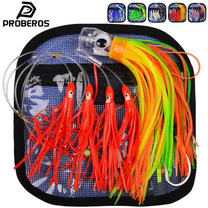 PROBEROS Trolling Lure Acrylic Octopus Skirt Squid Soft Bait 6inch/9inch Sea Fishing Boat Fishing Resin Bionic Soft Lure1 SET per pack