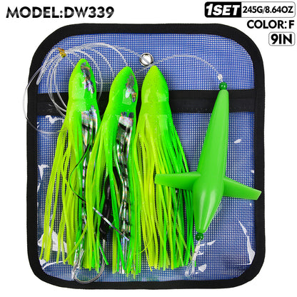 PROBEROS Lure Trolling Bait 6inch/9inch Rotating Bird Head Propeller Bionic Lure Squid Tuna Mahi Sea Fishing Lure 1 set