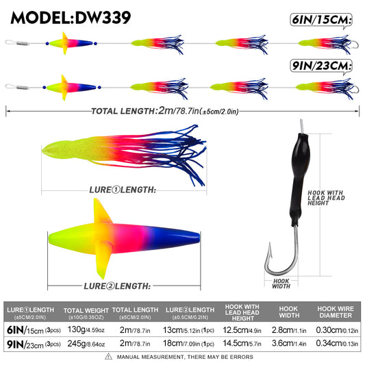 PROBEROS Lure Trolling Bait 6inch/9inch Rotating Bird Head Propeller Bionic Lure Squid Tuna Mahi Sea Fishing Lure 1 set
