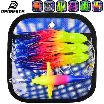 PROBEROS Lure Trolling Bait 6inch/9inch Rotating Bird Head Propeller Bionic Lure Squid Tuna Mahi Sea Fishing Lure 1 set