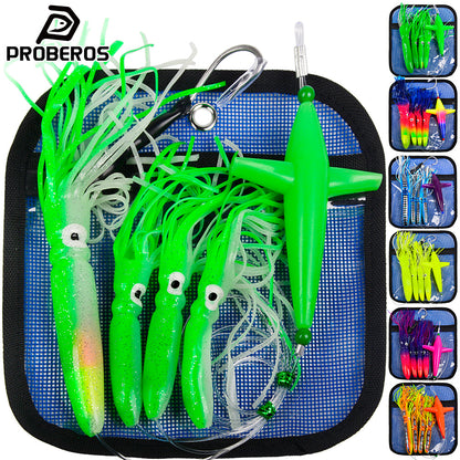KATUYSHA Trolling Lure Set 1 Set Rotating Bullet Head Propeller Squid Bionic Lure Tuna Mahi Sea Fishing Lure