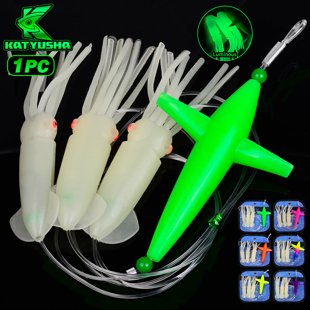 PROBEROS Trolling Squid Lure Set, 140g/230g, 2m Pre-Rigged LineSaltwater Trolling Bait with Squid Skirts, 1-PC Complete Set