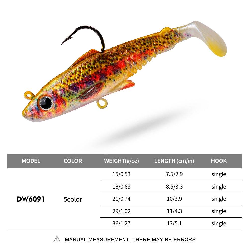 PROBEROS® 5PCS Hot Sale T Tail Silicone Soft Fishing Bait Jig Head Lure Artificial Bait 15G 18G 21G 29G 36G Rubber Baits for Sea Bass Carp Spoon Tackle - Proberos