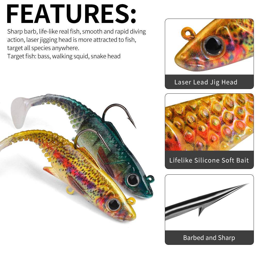 PROBEROS® 5PCS Hot Sale T Tail Silicone Soft Fishing Bait Jig Head Lure Artificial Bait 15G 18G 21G 29G 36G Rubber Baits for Sea Bass Carp Spoon Tackle - Proberos