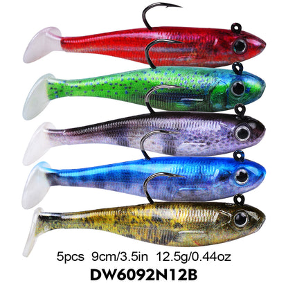 SUNLURE DW6092 Jig Head Paddle Tail Swimbait 5Pcs | 6.5g/12.5g