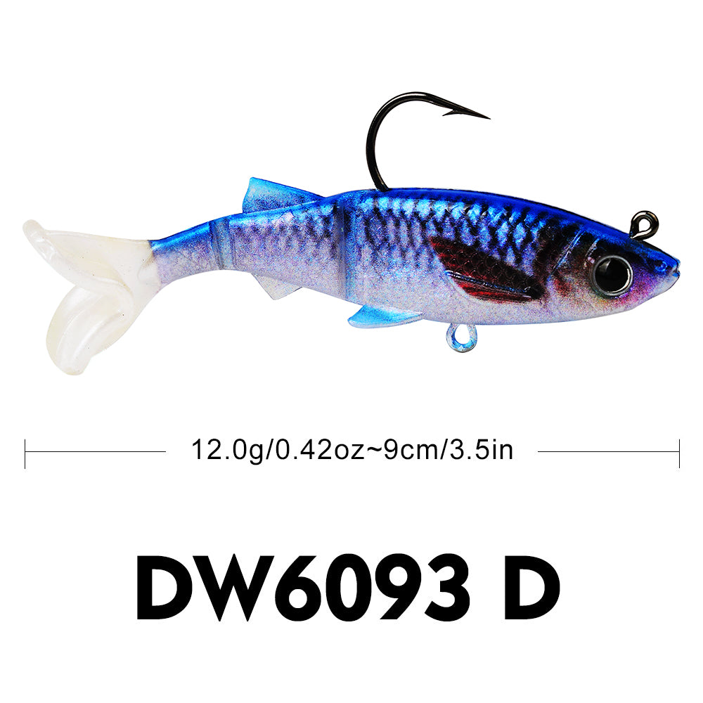 Sunlure  1PCS Split Tail Soft Swimbait with Single Hook 5 Colors 8.2g-26.7g Jointed Soft Minnow Lures
