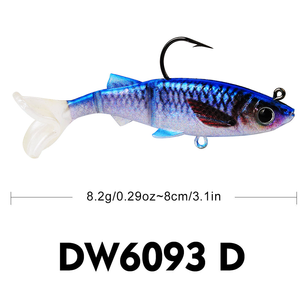 Sunlure  1PCS Split Tail Soft Swimbait with Single Hook 5 Colors 8.2g-26.7g Jointed Soft Minnow Lures