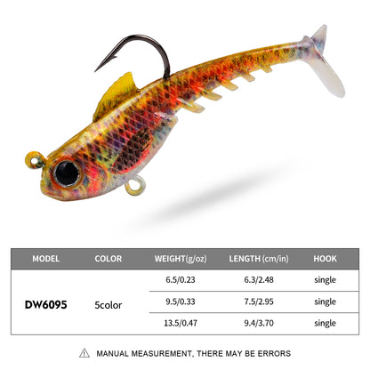 SUNLURE  1PC Soft VIB Swimbait with Single Hook, 5 Colors 6.5g/9.5g/13.5g Lead Jig Head Minnow Lure
