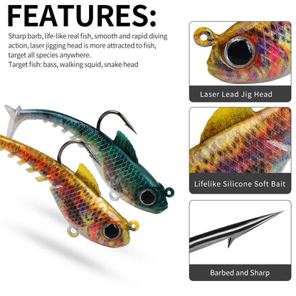 SUNLURE  1PC Soft VIB Swimbait with Single Hook, 5 Colors 6.5g/9.5g/13.5g Lead Jig Head Minnow Lure