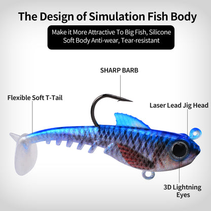 SUNLURE  1PC Soft VIB Swimbait with Single Hook, 5 Colors 6.5g/9.5g/13.5g Lead Jig Head Minnow Lure
