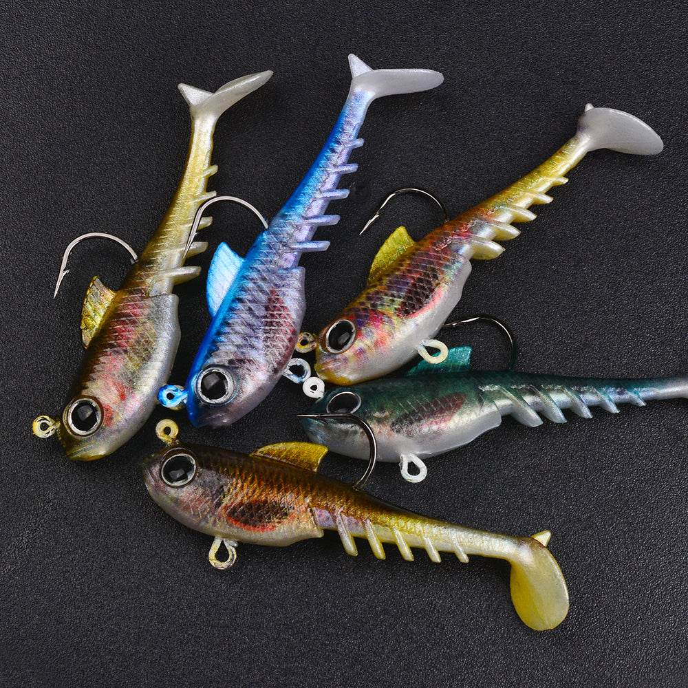 PROBEROS® 5pcs Premium Soft Artificial Bait Silicone Fishing Lures with Sharp Hooks for Saltwater and Freshwater Fishing - Lifelike Design - Proberos