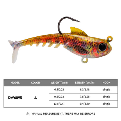 SUNLURE  1PC Soft VIB Swimbait with Single Hook, 5 Colors 6.5g/9.5g/13.5g Lead Jig Head Minnow Lure