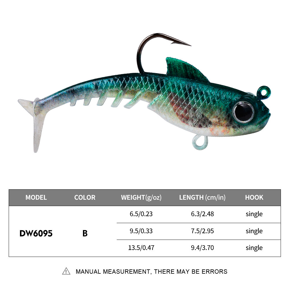 SUNLURE  1PC Soft VIB Swimbait with Single Hook, 5 Colors 6.5g/9.5g/13.5g Lead Jig Head Minnow Lure