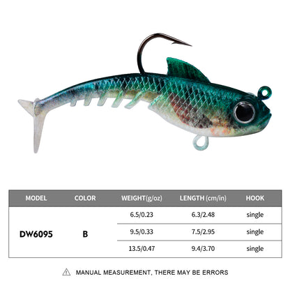SUNLURE  1PC Soft VIB Swimbait with Single Hook, 5 Colors 6.5g/9.5g/13.5g Lead Jig Head Minnow Lure