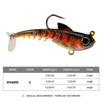 SUNLURE  1PC Soft VIB Swimbait with Single Hook, 5 Colors 6.5g/9.5g/13.5g Lead Jig Head Minnow Lure