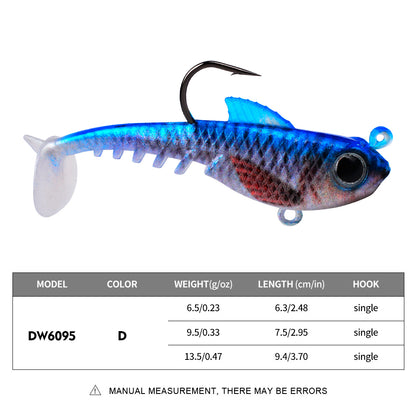 SUNLURE  1PC Soft VIB Swimbait with Single Hook, 5 Colors 6.5g/9.5g/13.5g Lead Jig Head Minnow Lure