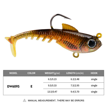 SUNLURE  1PC Soft VIB Swimbait with Single Hook, 5 Colors 6.5g/9.5g/13.5g Lead Jig Head Minnow Lure