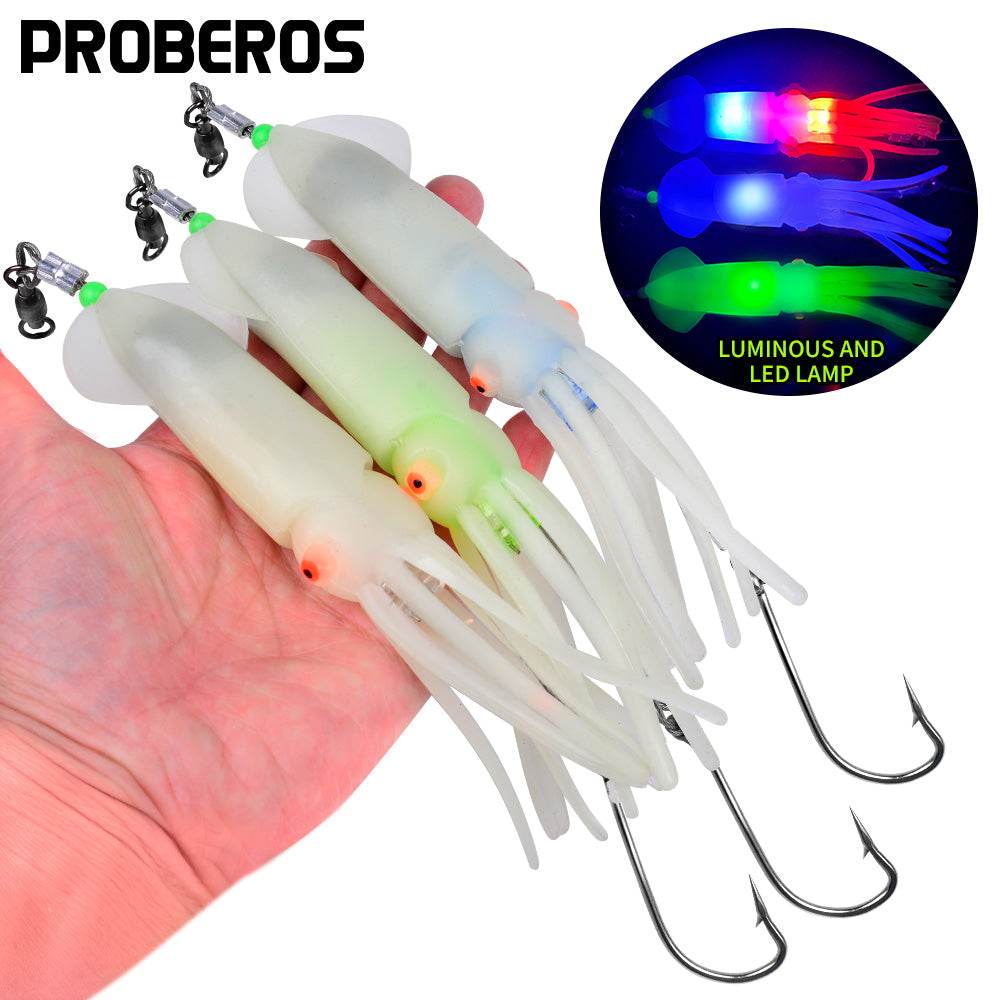 PROBEROS® 1Pcs 26cm Luminous Octopus Skirts 64g Saltwater Glow Squid Skirts Grouper Tuna jig Artificial Bait Outdoor Fishing - Proberos