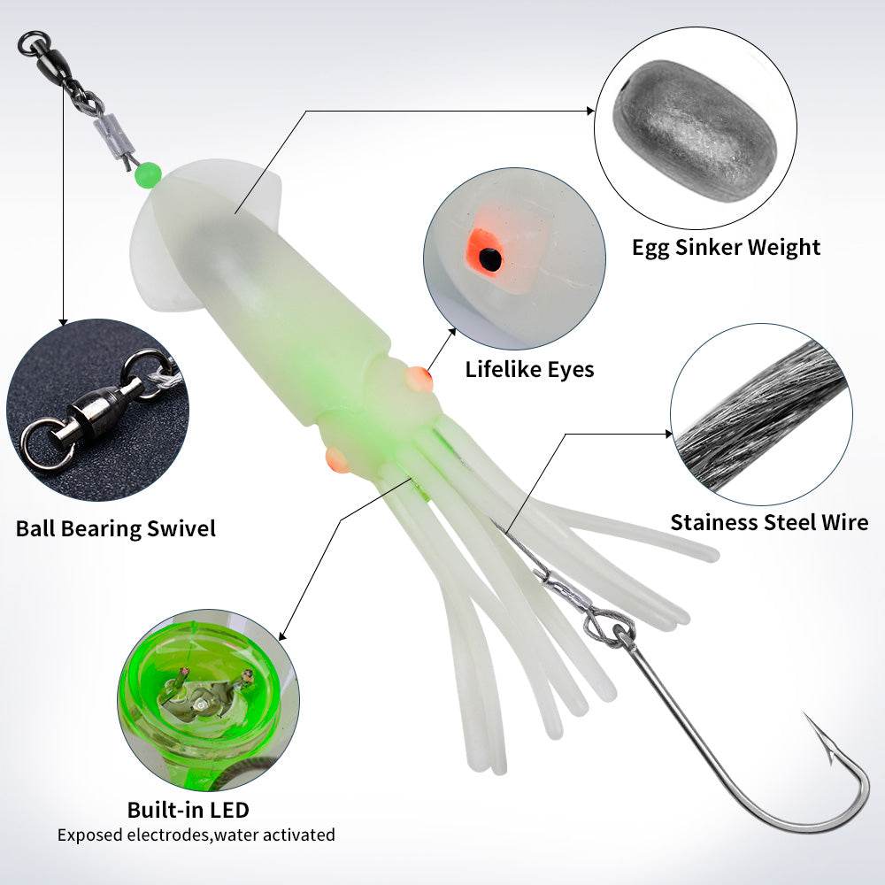 PROBEROS® 1Pcs 26cm Luminous Octopus Skirts 64g Saltwater Glow Squid Skirts Grouper Tuna jig Artificial Bait Outdoor Fishing - Proberos
